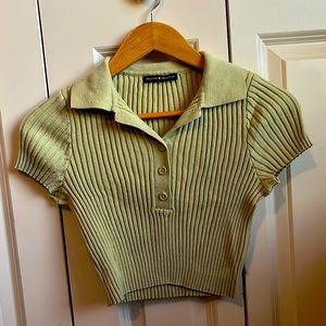 Brandy Melville. One size. Light Green/Sage Collared Cropped TShirt